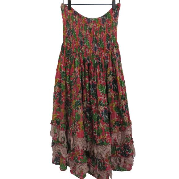 Kitsch & Pop Womens Sz S M Pink Greent Fruit Print Strapless Flowy - Picture 1 of 7